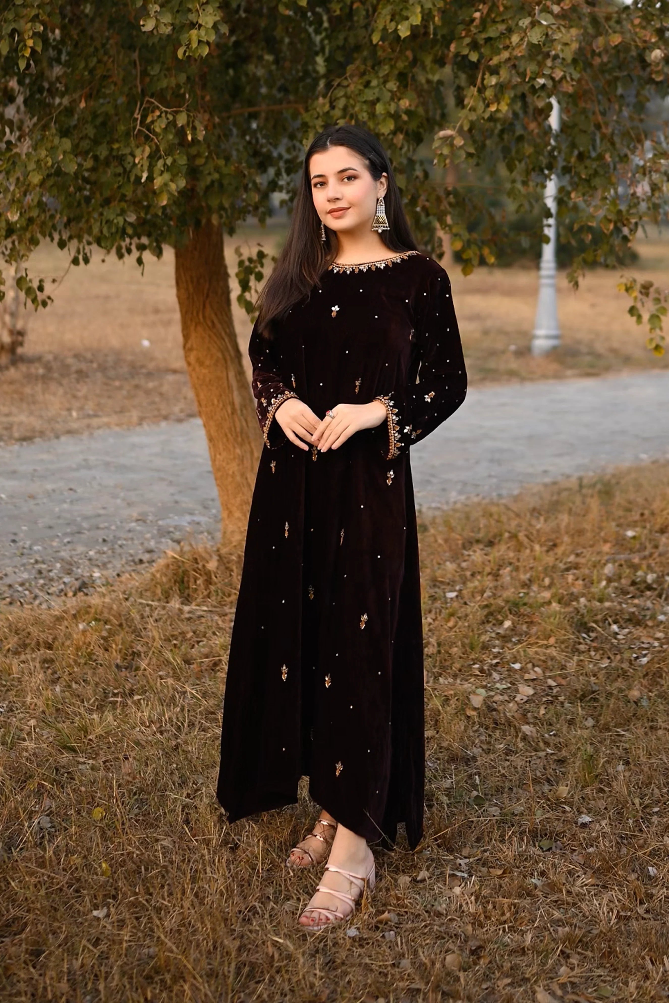 Long Velvet Maxi with Kora Dabka Handwork